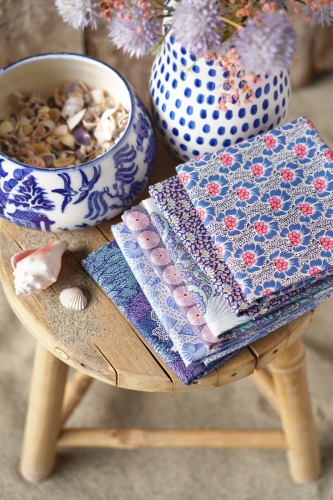 Tilda Patchwork Stoff Baumwolle - Cotton Beach - Scallop Shell Blue